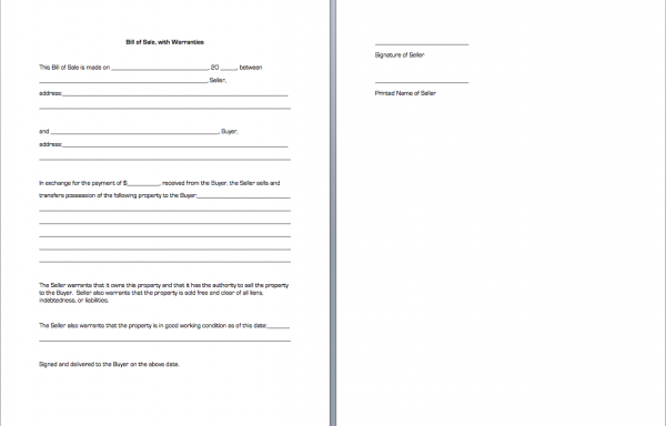 bill of sale form for business