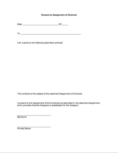 Consent to assignment of contract