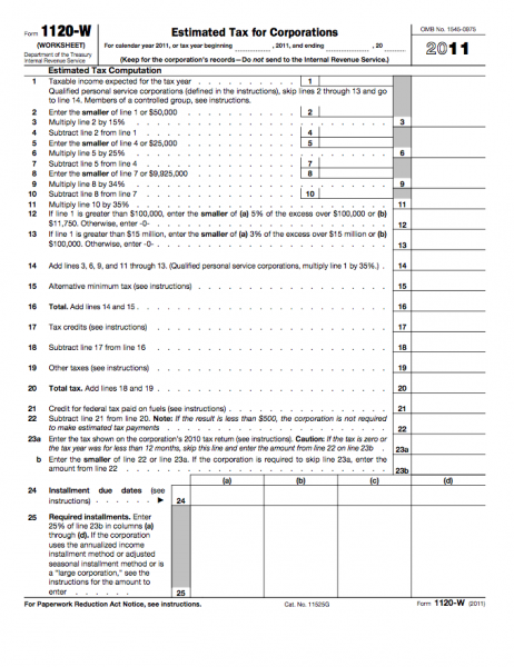 form 1120 w estimated tax for corporations pdf business forms form 1120 w