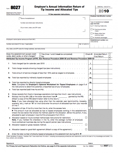 form 8027 employers annual information return of tip income and form 8027