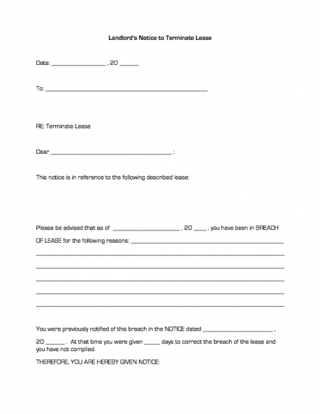 landlords notice to terminate lease