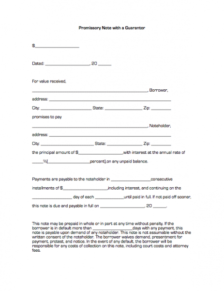 promissory note with a guarantor business forms rental guarantor form