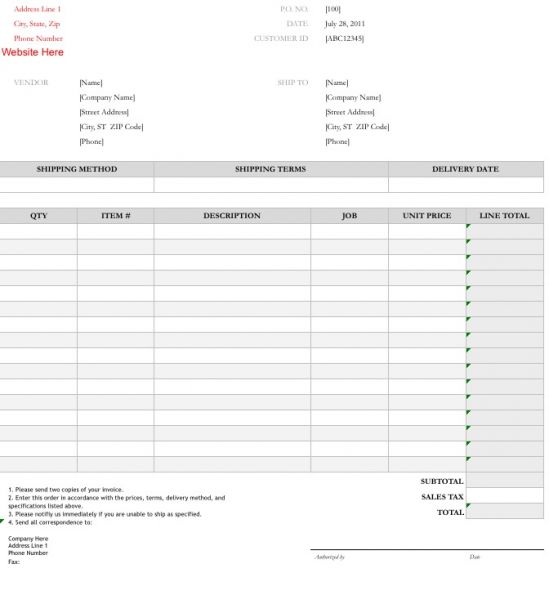 po template xls