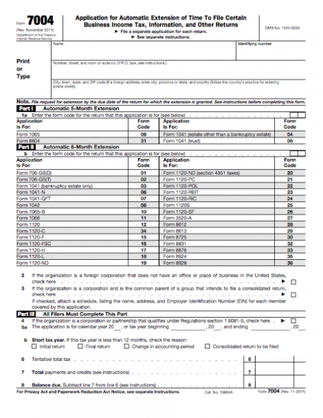 Form 7004 - Application for Automatic Extension of Time To File Certain ...